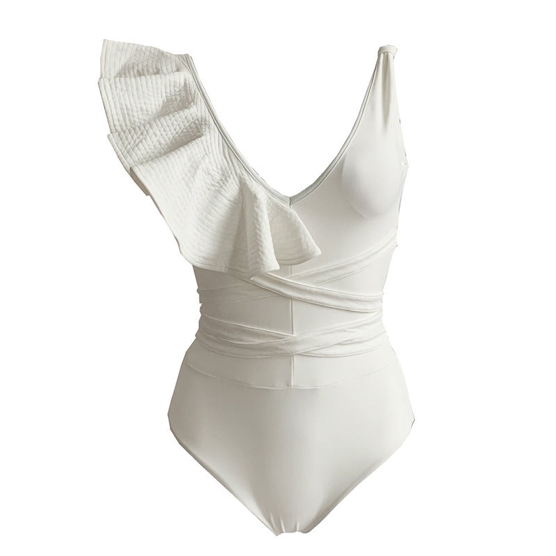 Ruffled backless swimsuit