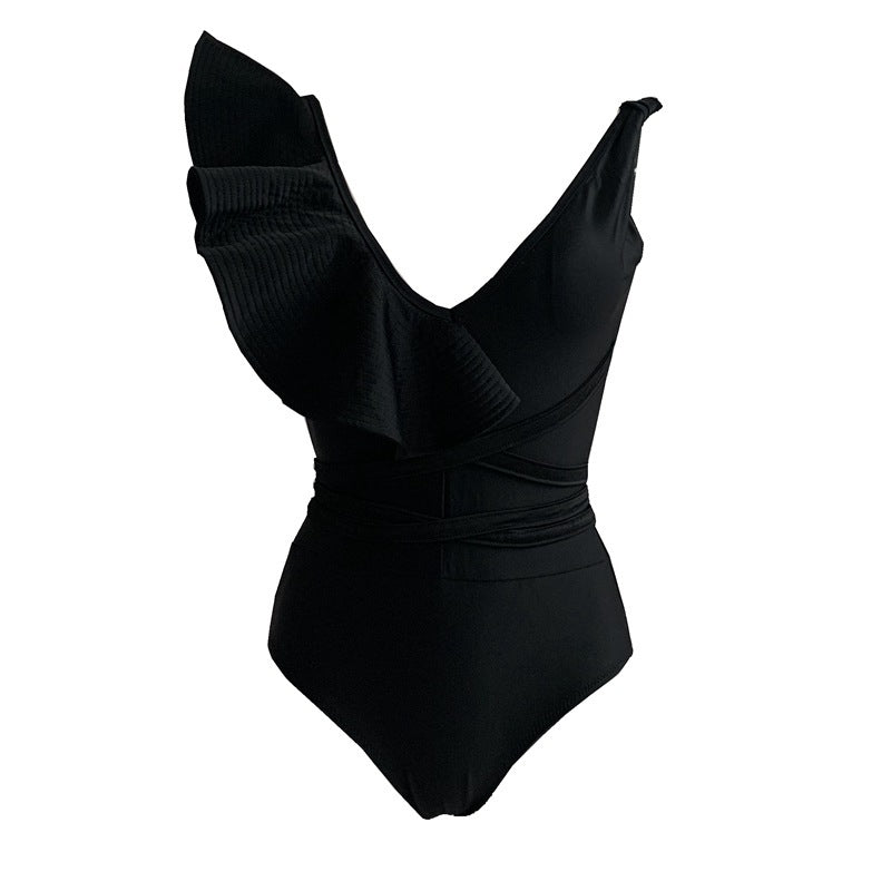 Ruffled backless swimsuit